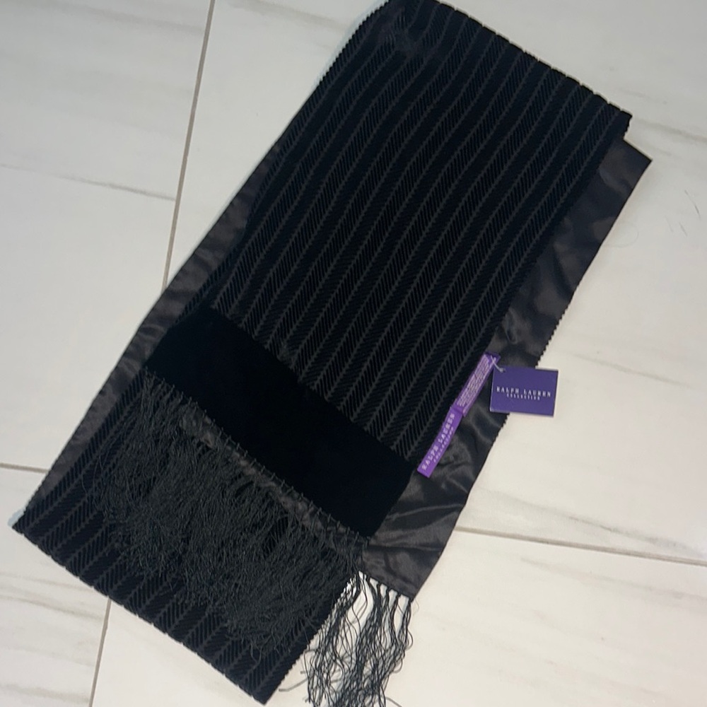 NWT Ralph Lauren Purple Label Black Velvet Striped Scarf